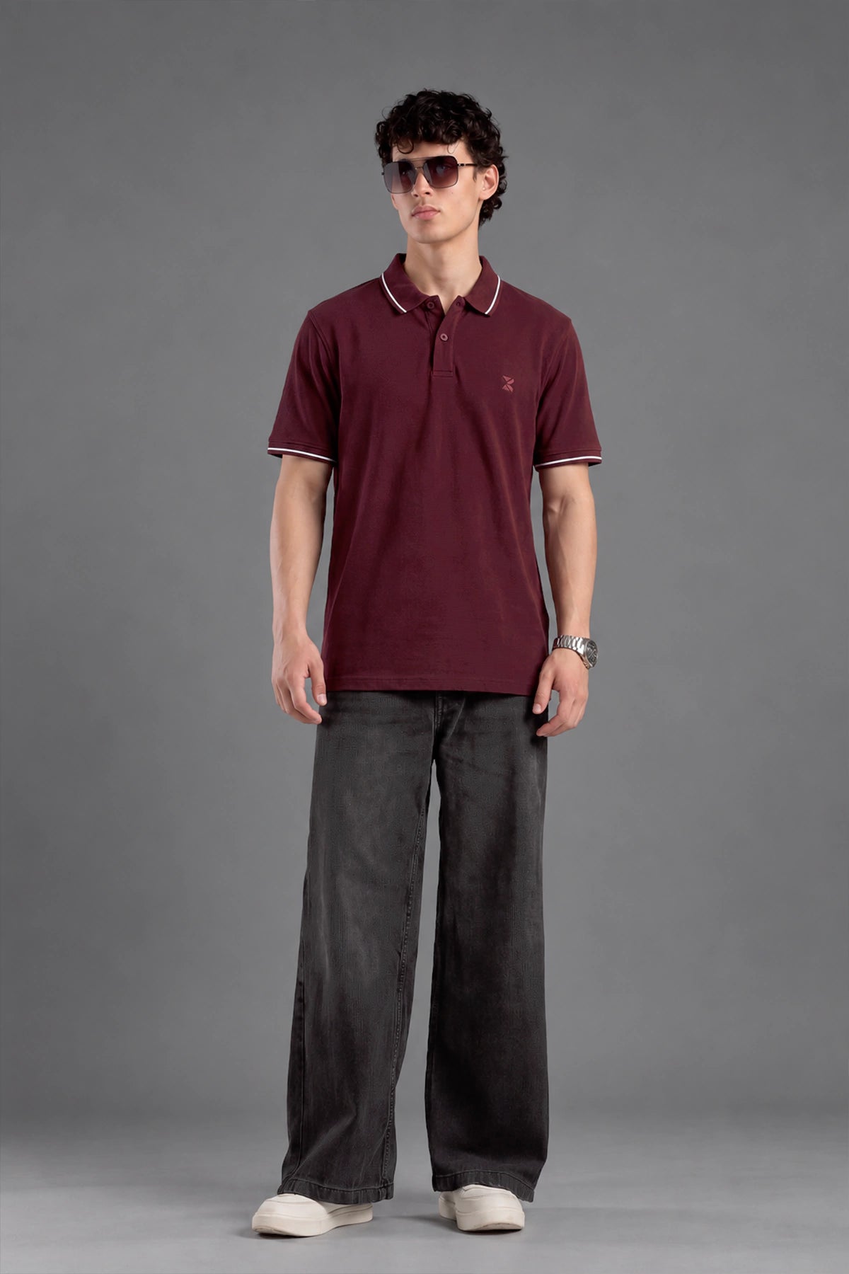 Contrast Edge Polo / Maroon