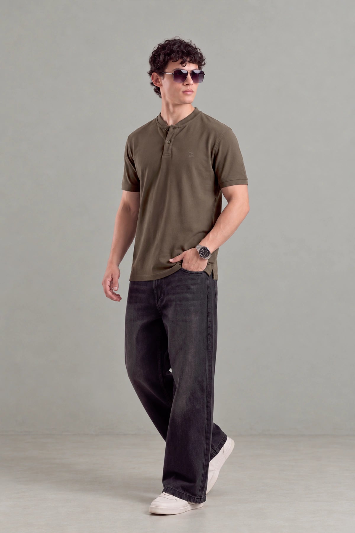 Mandrain Henley Polo - Basic / Dark brown