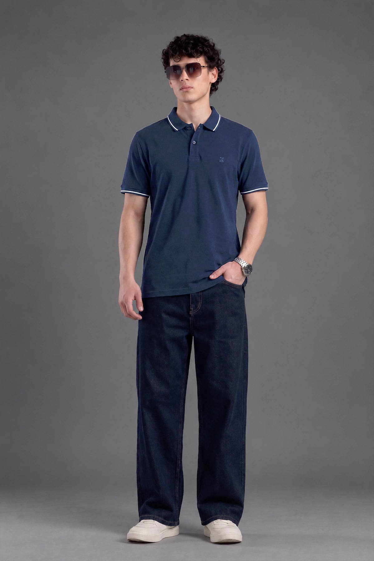 Contrast Edge Polo / Navy Blue