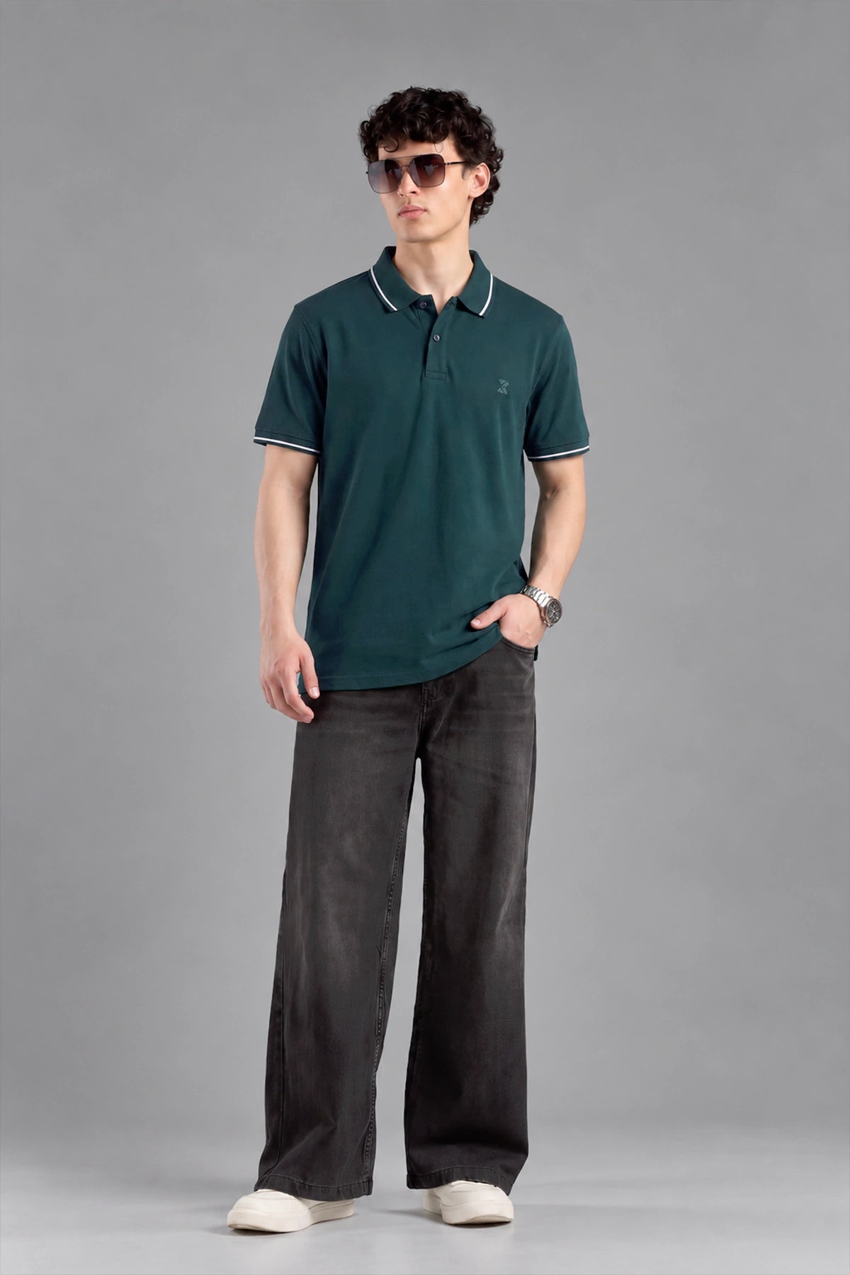Contrast Edge Polo / Dark Teal Green