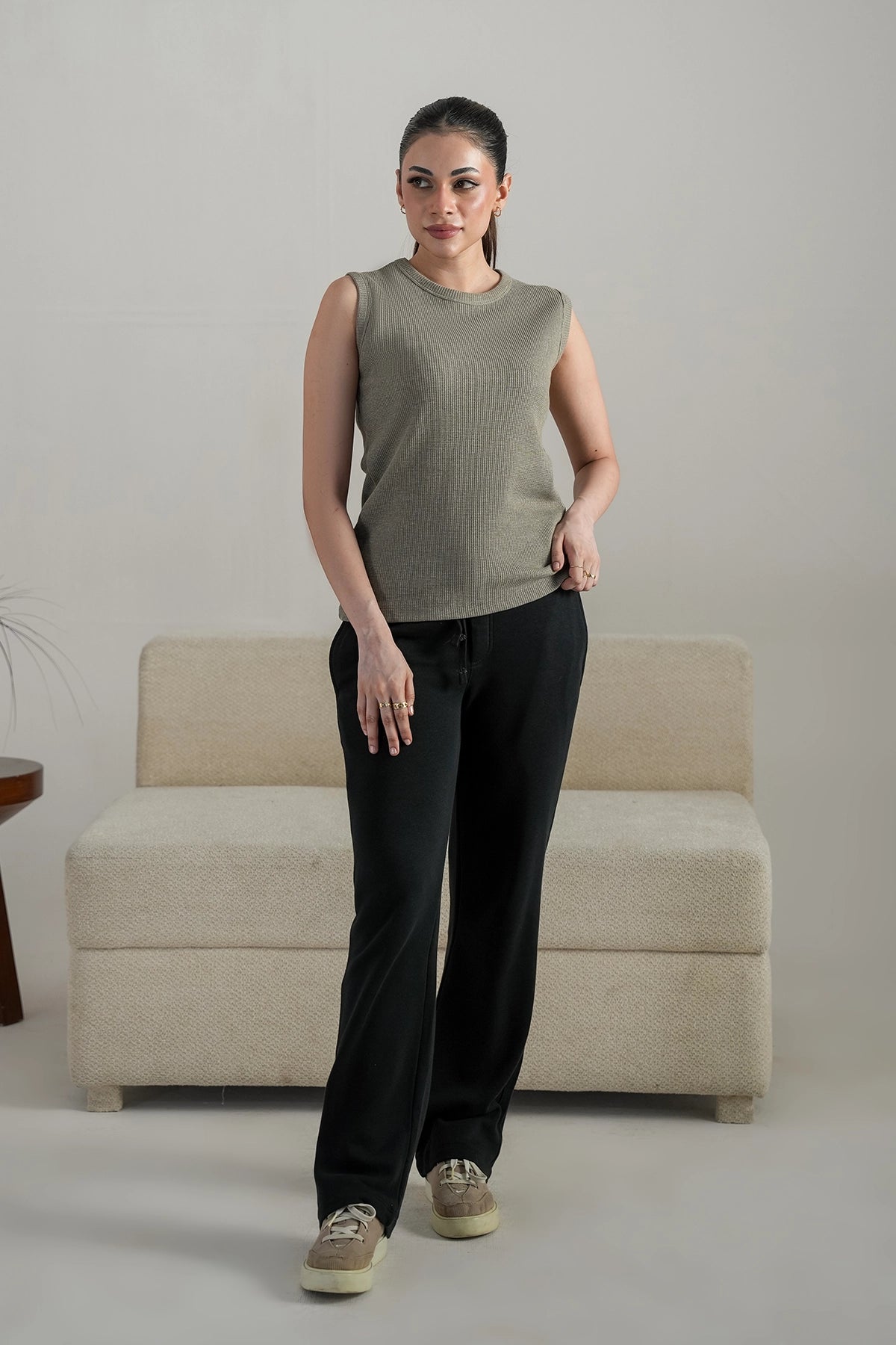 Sleeveless Thermal Top / Sage Grey