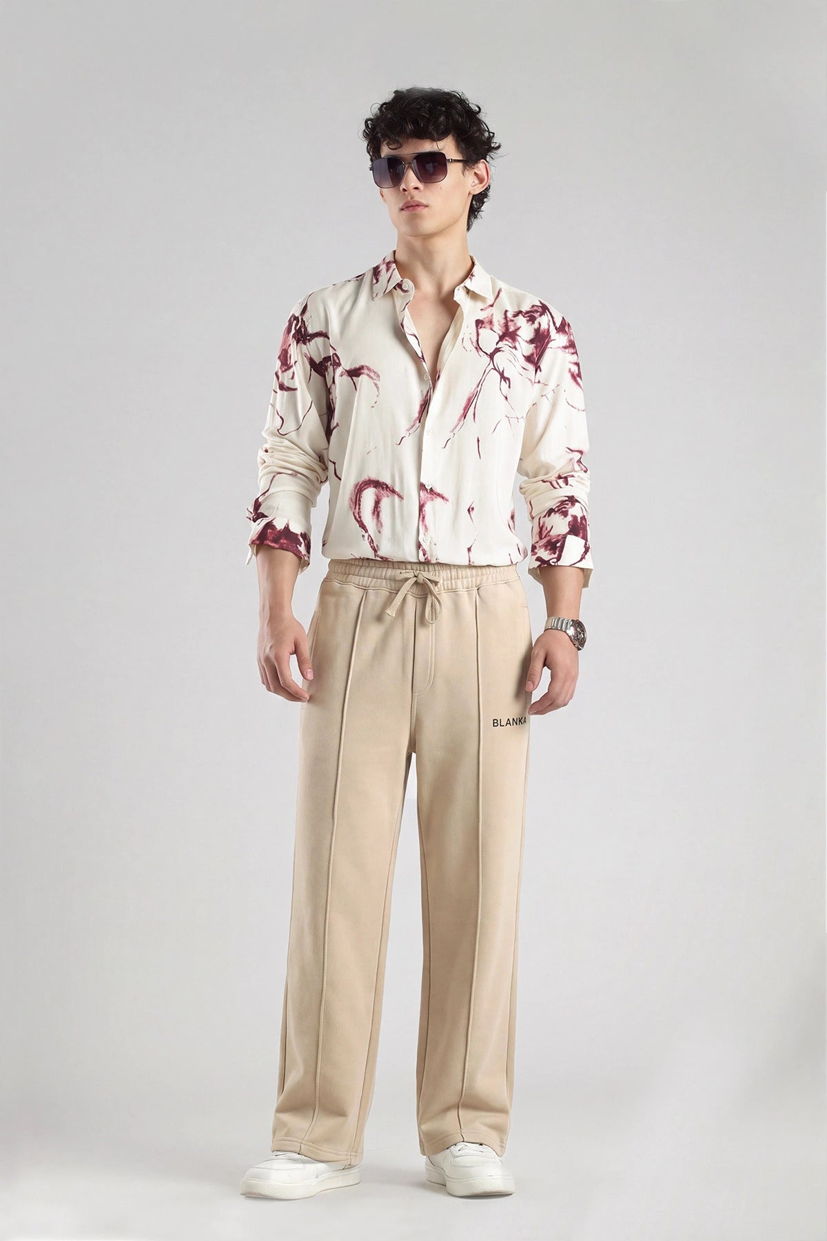 Single line plated Trouser / Camel brown