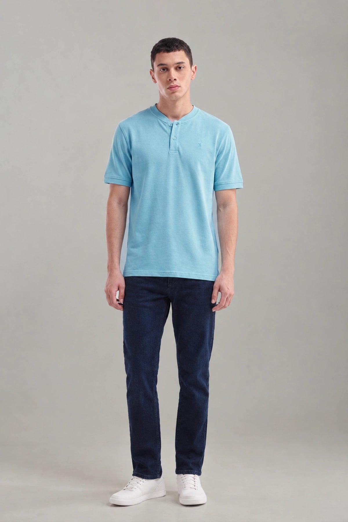 Mandrain Henley Polo - Basic / Sky Blue