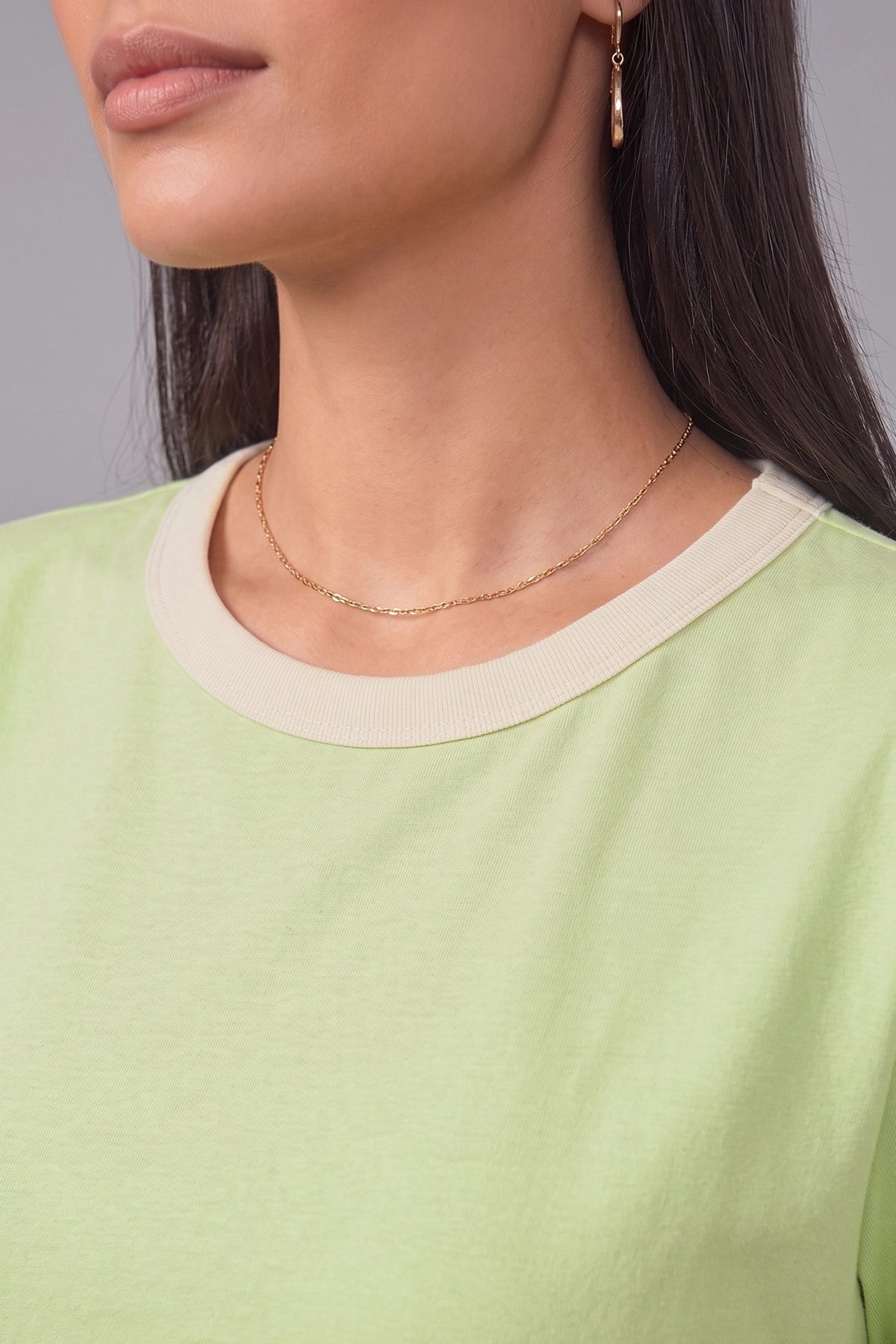 Women Contrast Ribbed Tee | Mint Green