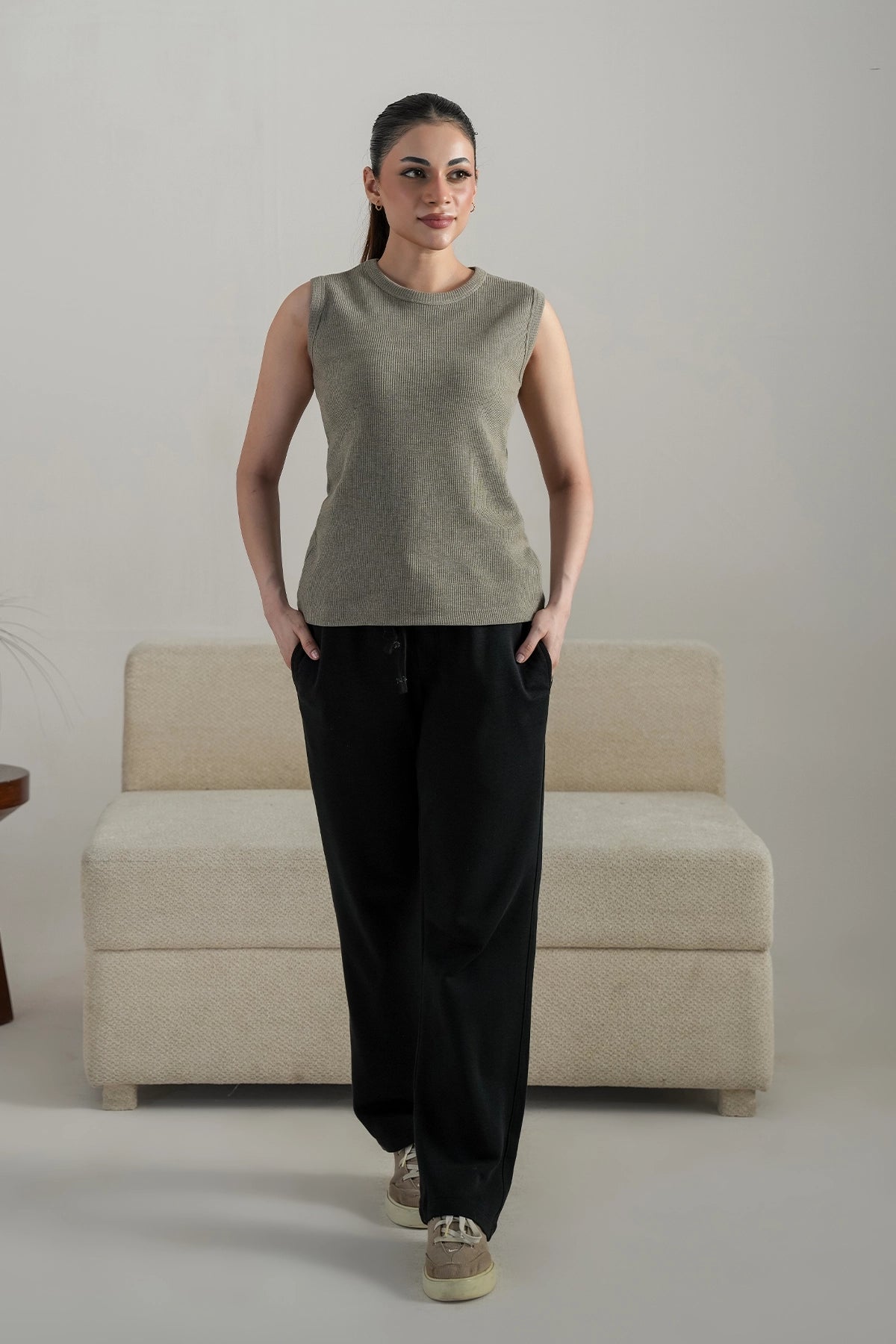 Sleeveless Thermal Top / Sage Grey