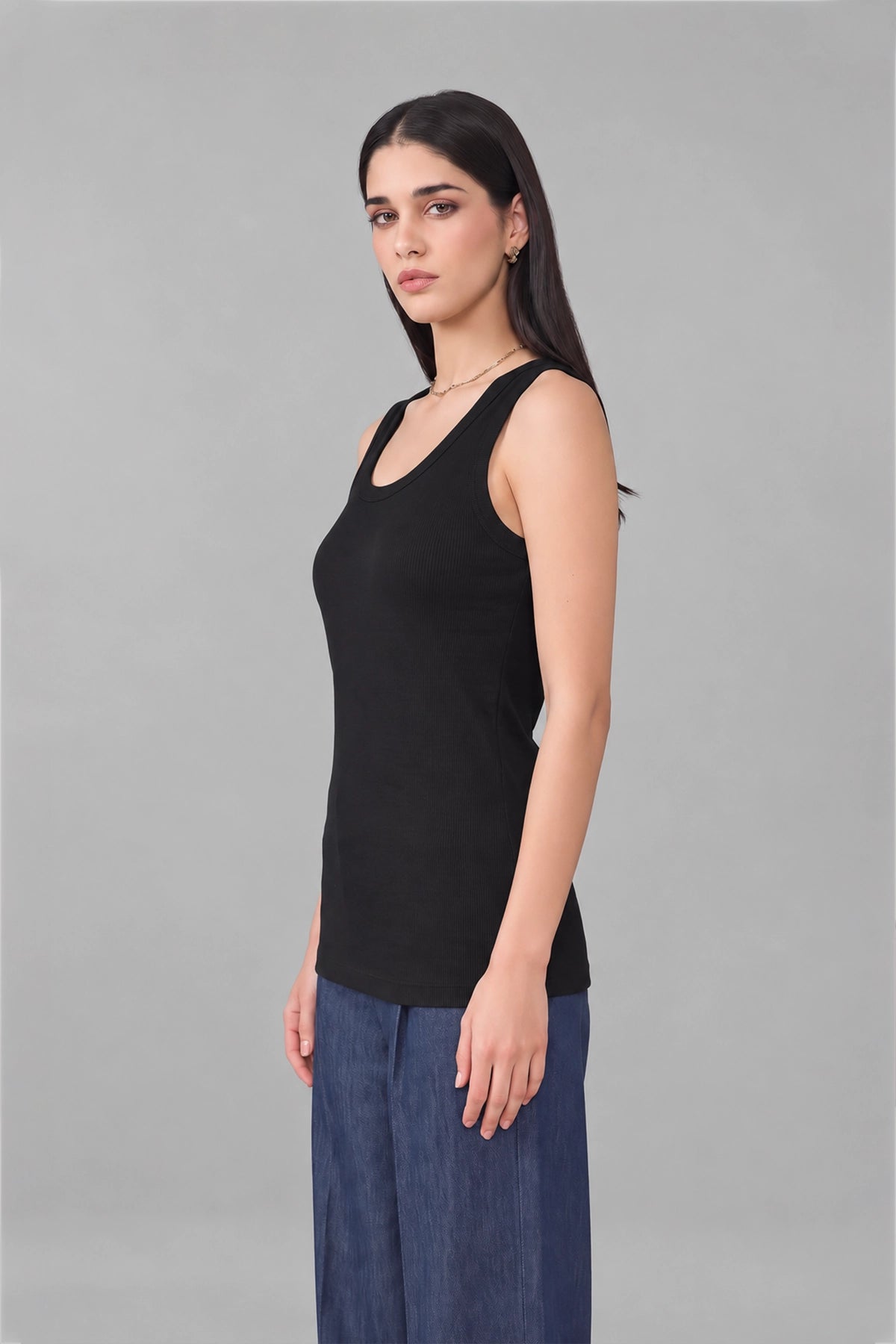 Active Wear Tank Top Ribbed / Black