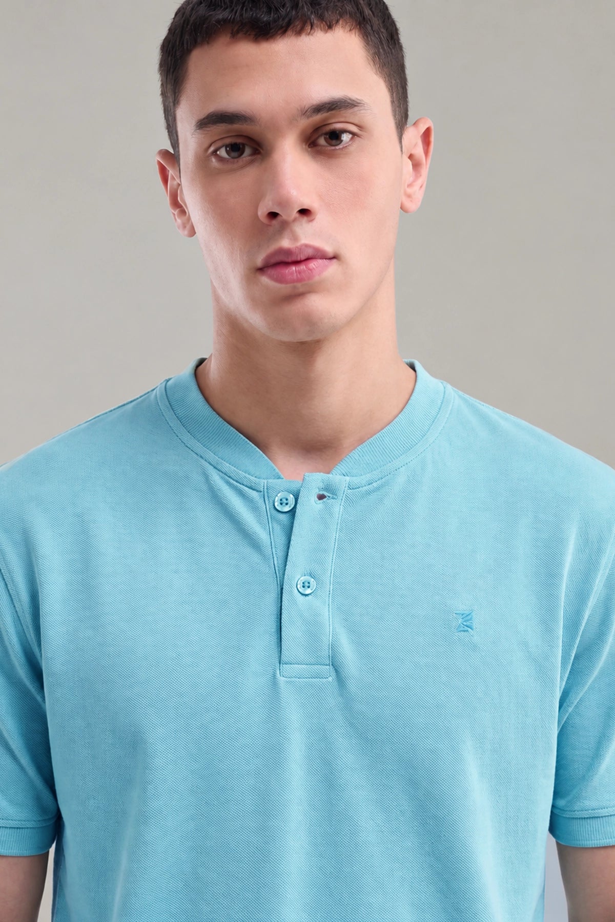 Mandrain Henley Polo - Basic / Sky Blue