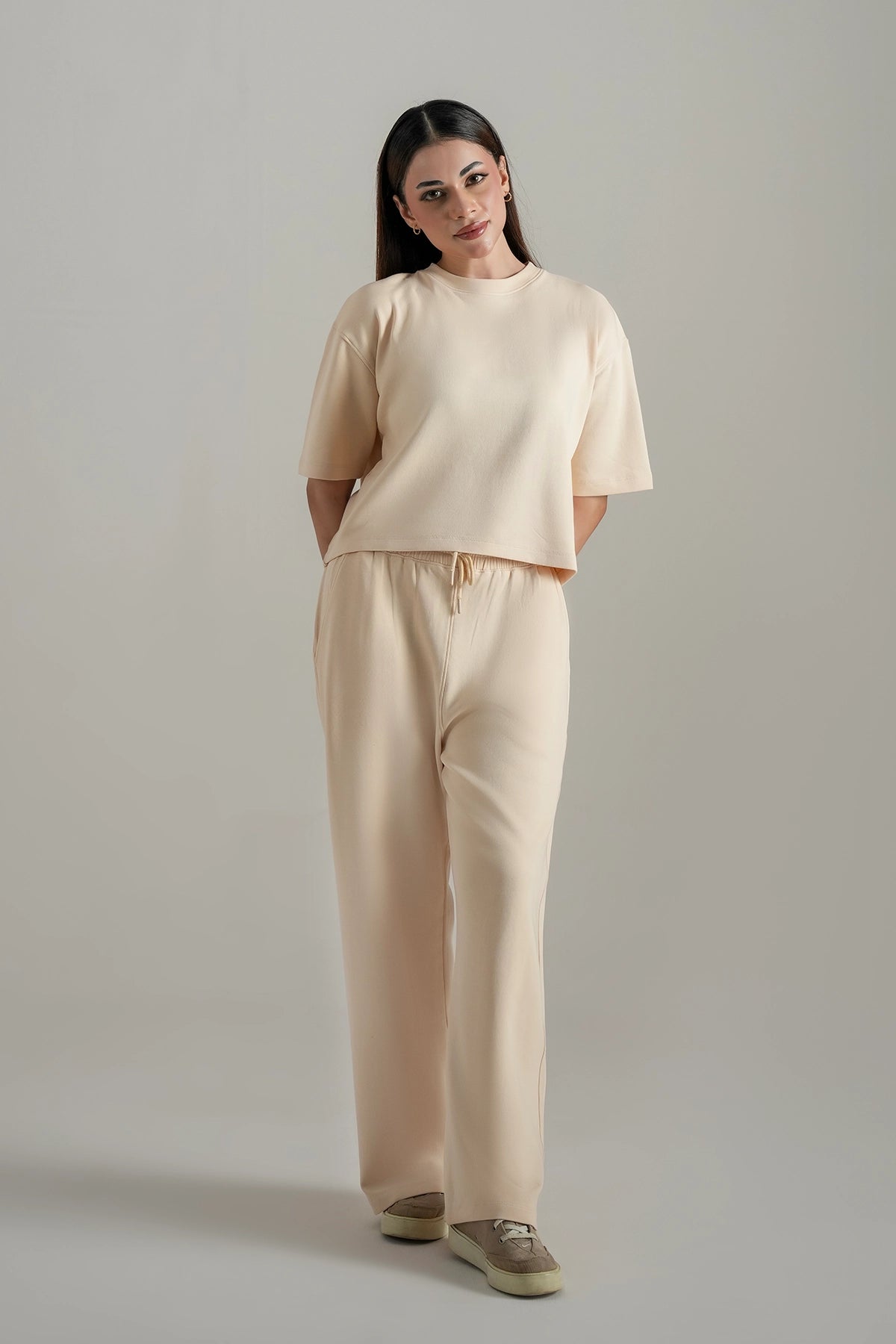 Relaxed Cropped Lounge Co-ord Set / Beige