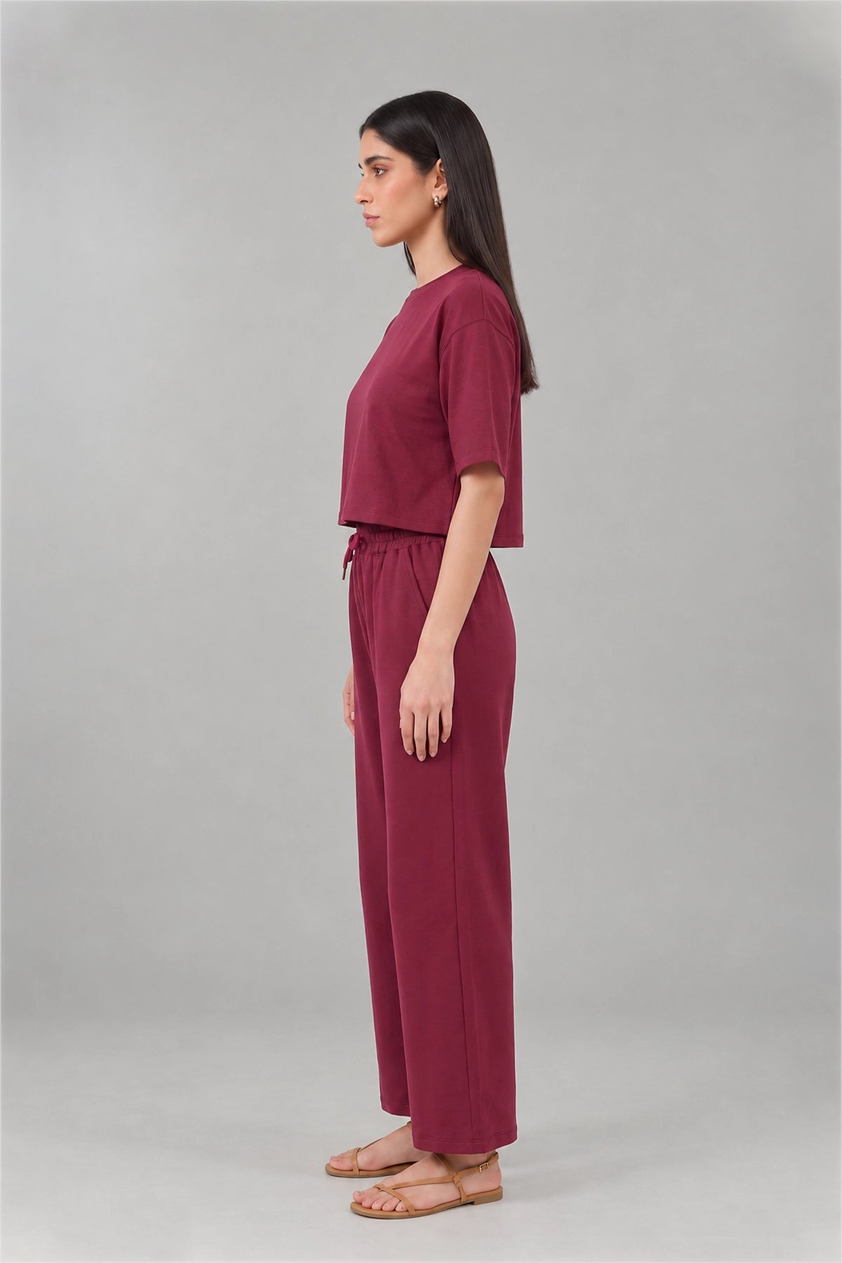 Relaxed Cropped Lounge Co-ord Set / Maroon