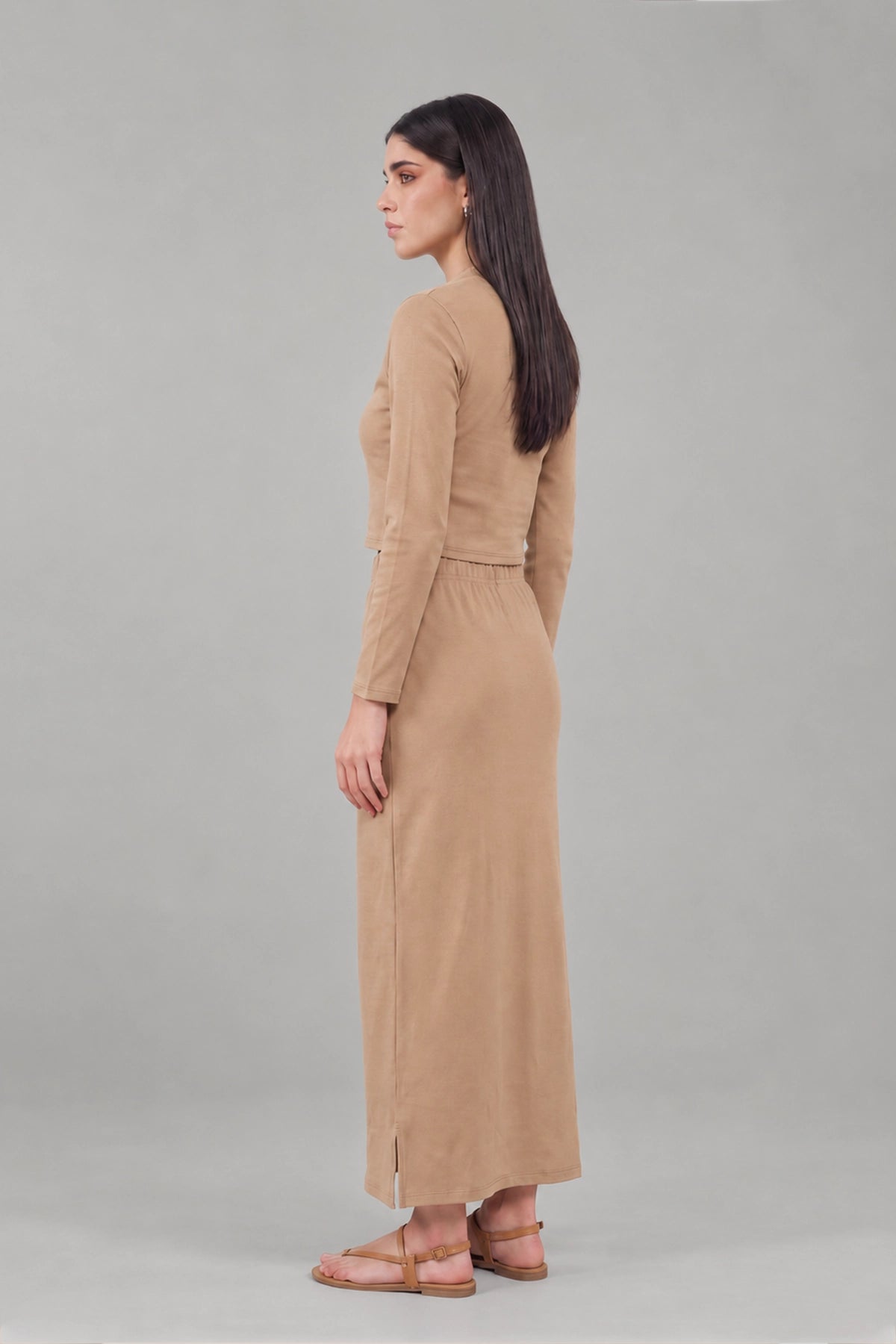 Minimal Soft Skirt Co-ord Set / Camel Brown