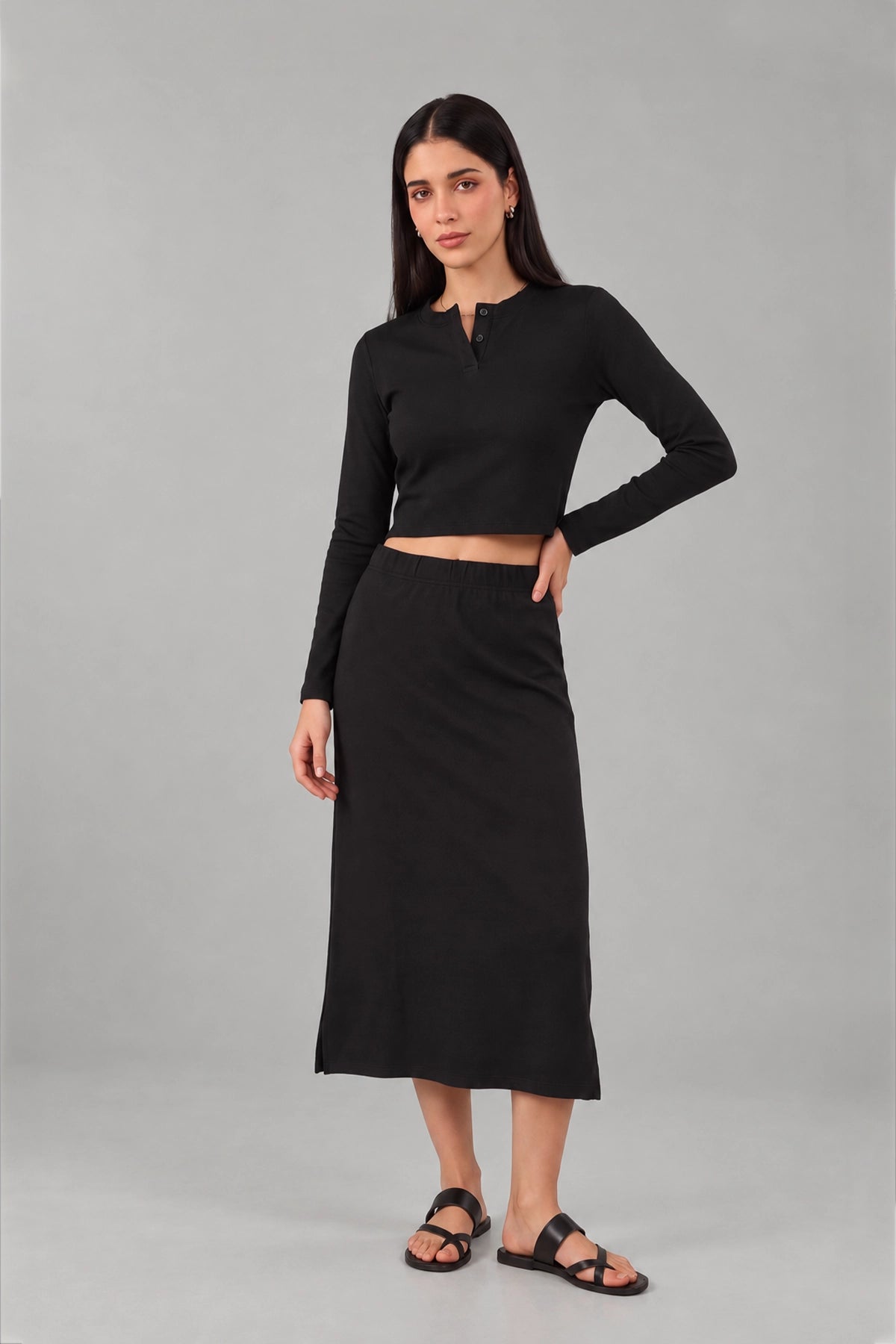 Minimal Soft Skirt Co-ord Set / Black